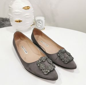 Manolo Blahnik Flat in Grey Satin